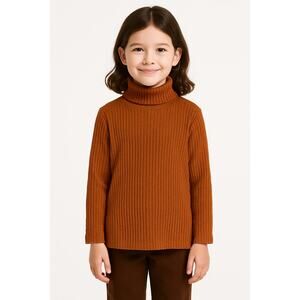 PatPat Girls' Brown Ribbed Turtleneck Long Sleeve Shirt – Size 5-6 NWT